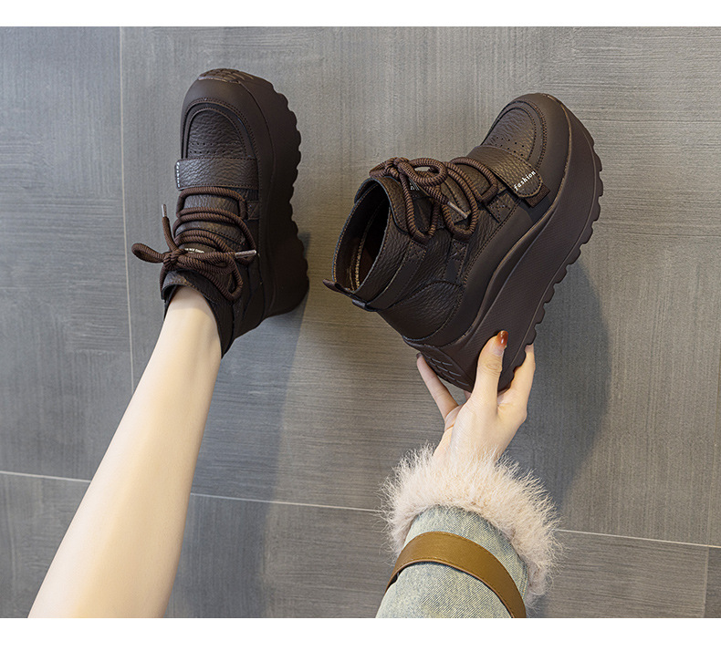 Giày sneaker nữ đế dày tăng chiều cao cổ cao lót lông mùa đông phong cách thể thao đa năng — 5012-1 lông nâu, 5012 lót trắng, 5012-1 lông trắng, 5012 lót nâu chi tiết 12