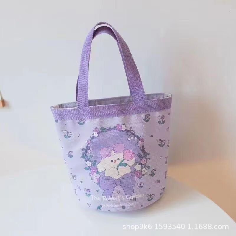 可爱卡通插画水桶包小包包女 ins风手提包帆布包圆筒包学生便当袋|undefined