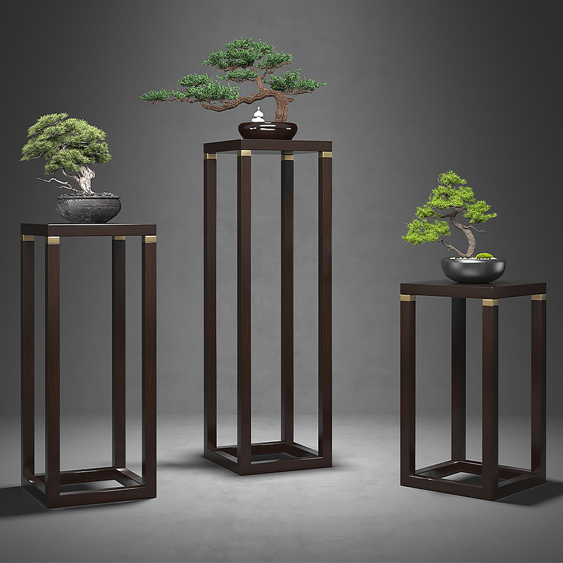 Sala de estar estante de flores balcón pasillo estante nuevo chino esquina piso Oficina madera maciza bonsai estante verde rábano image 2