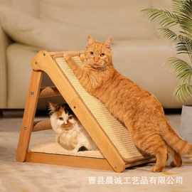 跨境木质猫抓板三角立式宠物磨爪板一体猫窝猫抓垫立式猫抓柱玩具