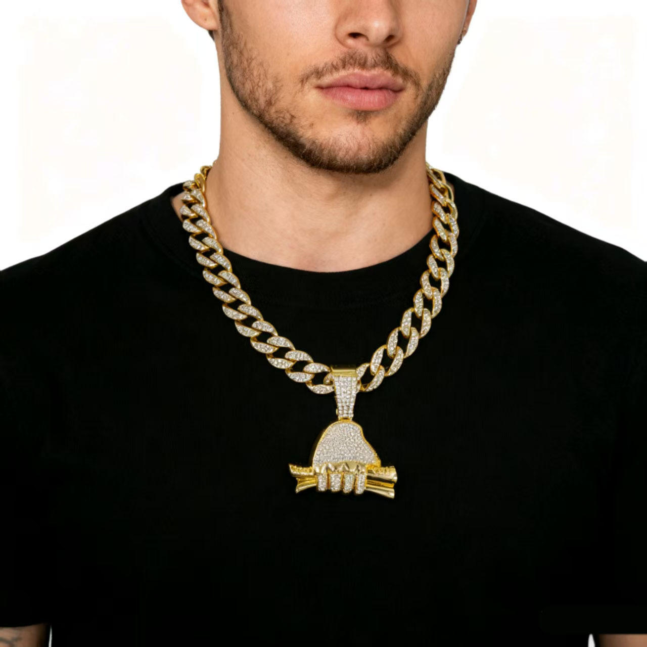 Nuevo cross-border Rich Forever con diamantes completos de mano colgante de dólar de moda hip hop hombre cadena cubana