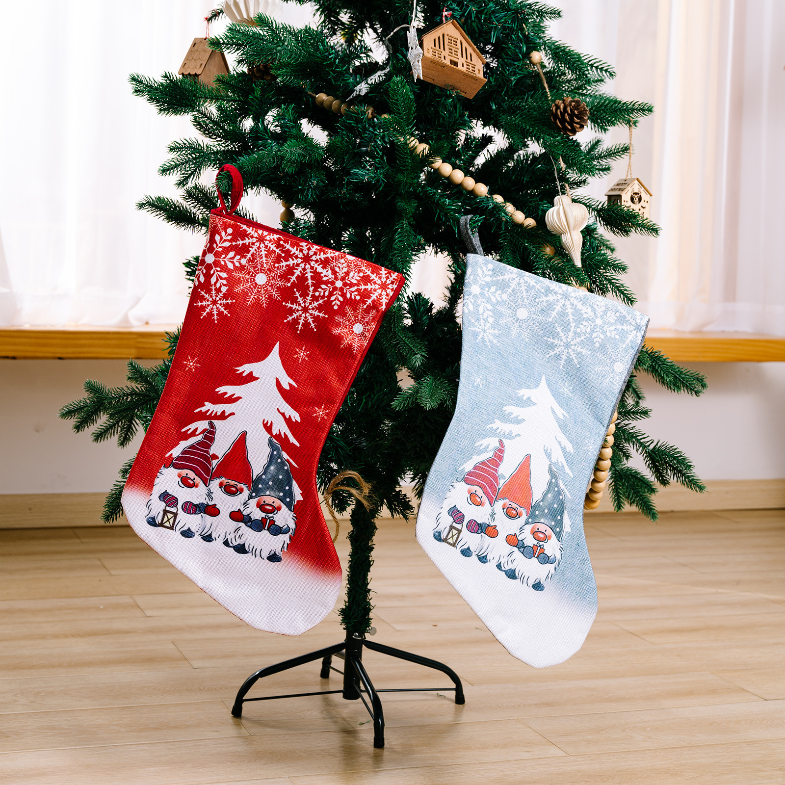Christmas Decorations Rudolph Printed Christmas Stocking Children Gift with Large Christmas Socks_voghion.com