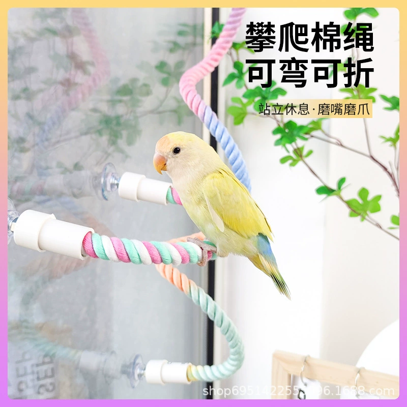 Стеклянная присоска попугая цветная хлопчатобумажная веревка вращение