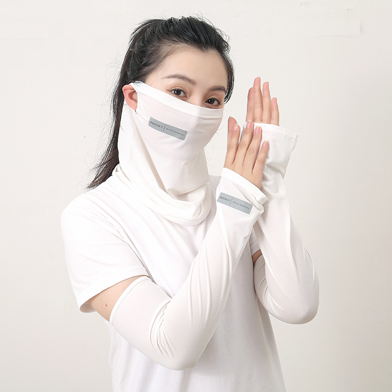夏季反光標冰絲手袖防曬防紫外線冰袖男女時尚薄冰袖面罩套裝