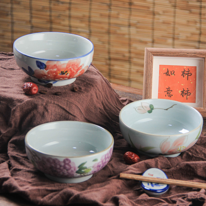 [Lohan Bowl] Jingdezhen High Temperature Underglaze Color Hand-Painted Rice Bowl Blue and White Handmade Microwave Oven