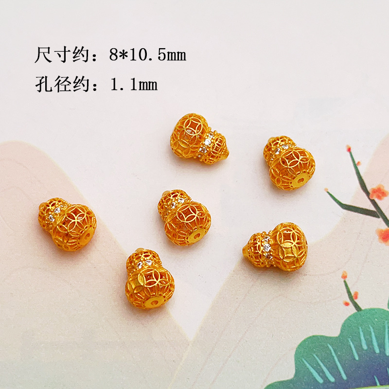 S925 Ancient Gold Sterling Silver Accessories Crystal Bracelet Gourd Spacer Beads Waist Beads Fortune Tassel Pendant Bracelet Pendant