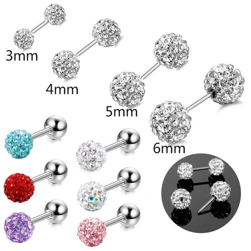 Small Titanium Steel Ear Cuff Full Drill Soft Clay Ball Ear Stud Double Head Round Bead Screw Thread Circular O L Ear Cuff Full Ear Bone