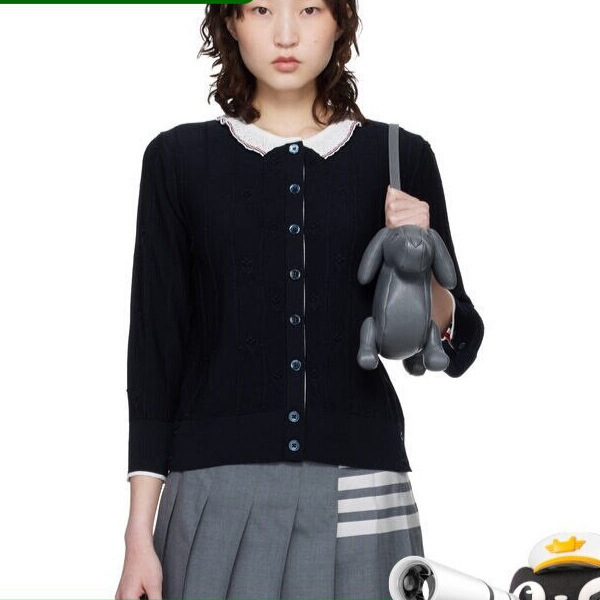 Women's Wool Navy Blue Cardigan Fake Two-Piece Sweater, Fashionable Nerd-Style Doll Collar Long Sleeves Women's Wool Navy Blue Cardigan Fake Two-Piece Sweater, Fashionable Nerd-Style Doll Collar Long Sleeves