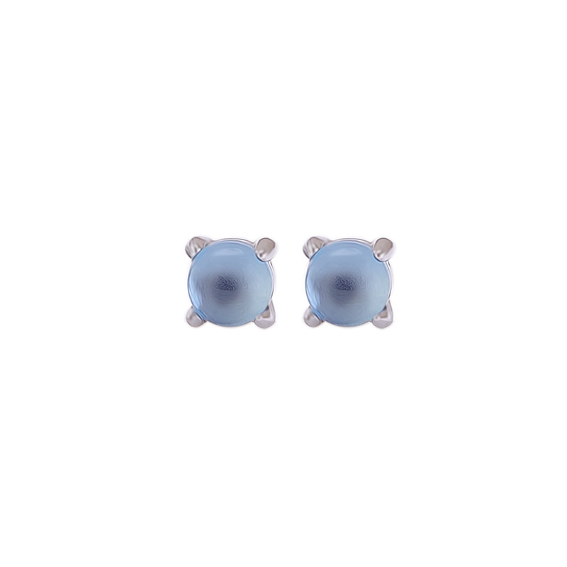 Bông tai nữ bạc S925 đính đá aquamarine hình tròn phong cách tối giản — Một đôi