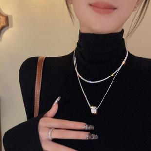 Niche Light Luxury Double-layer Stacked Necklace Women's New Style Elegant Design Clavicle Chain High-end Sense Woolen Chain Necklace Chain Waist