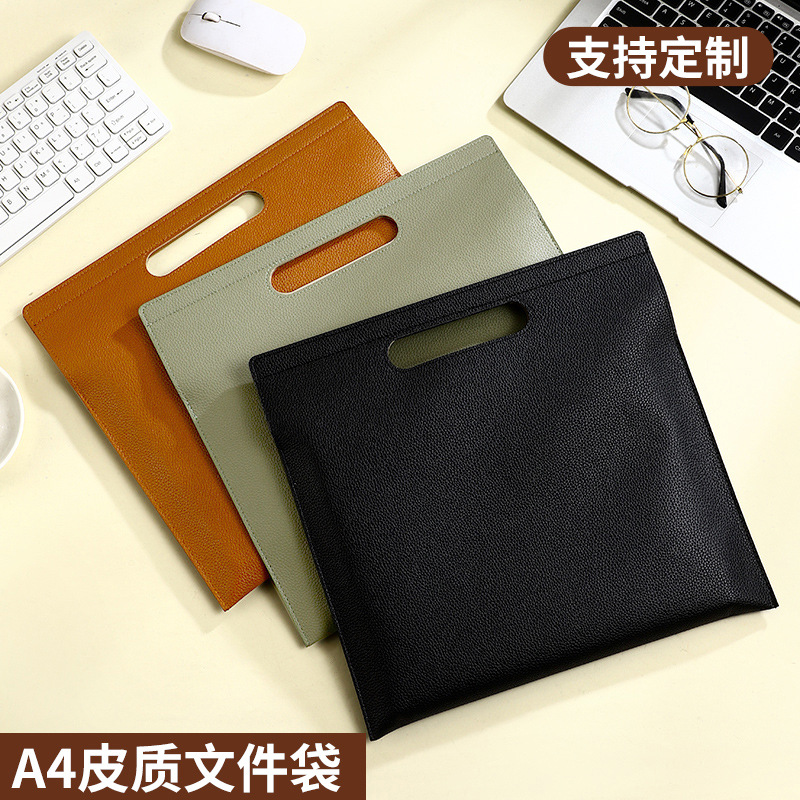 (2개) 국경을 넘은 가죽 서류 가방 대용량 자석 버클 사무 문서 데이터 보관 보관 가방 휴대용 비즈니스 서류 가방