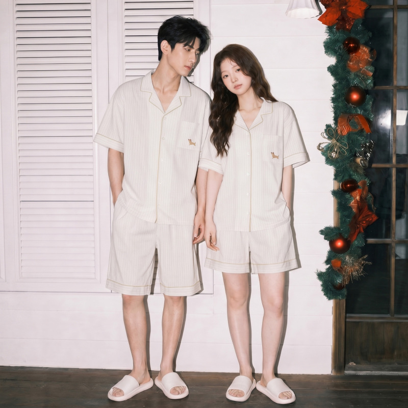 "Antibacterial Cotton" Lazy Style Pure Cotton Class a Short-Sleeved Couple's Pajamas, New Summer Soft Home Wear for Men and Women "Antibacterial Cotton" Lazy Style Pure Cotton Class a Short-Sleeved Couple's Pajamas, New Summer Soft Home Wear for Men and Women