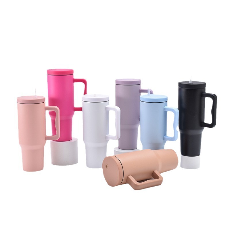 Taza térmica para coche de 40 oz, acero inoxidable 304, gran capacidad con asa y tapa con pajilla