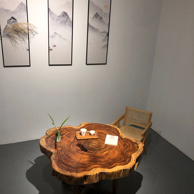乌金木创意圆盘整板茶桌茶台实木随形大板休闲咖啡桌原木造型桌