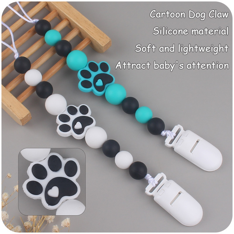 Nuevo bebé suministros dibujos animados perro garra goma creativo bebé lindo silicona mordedura pezón cadena anti-gota cadena