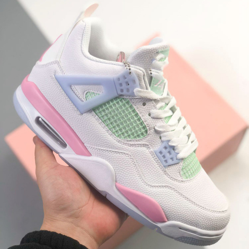 Foreign trade Qiao Si mid-top basketball shoes AJ4 Valentine's Day macaron casual sports shoes height-increasing shock-absorbing practical sneakers