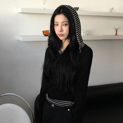 撞色条纹假两件长袖t恤女秋冬设计感内搭打底衫显瘦修身短款上衣