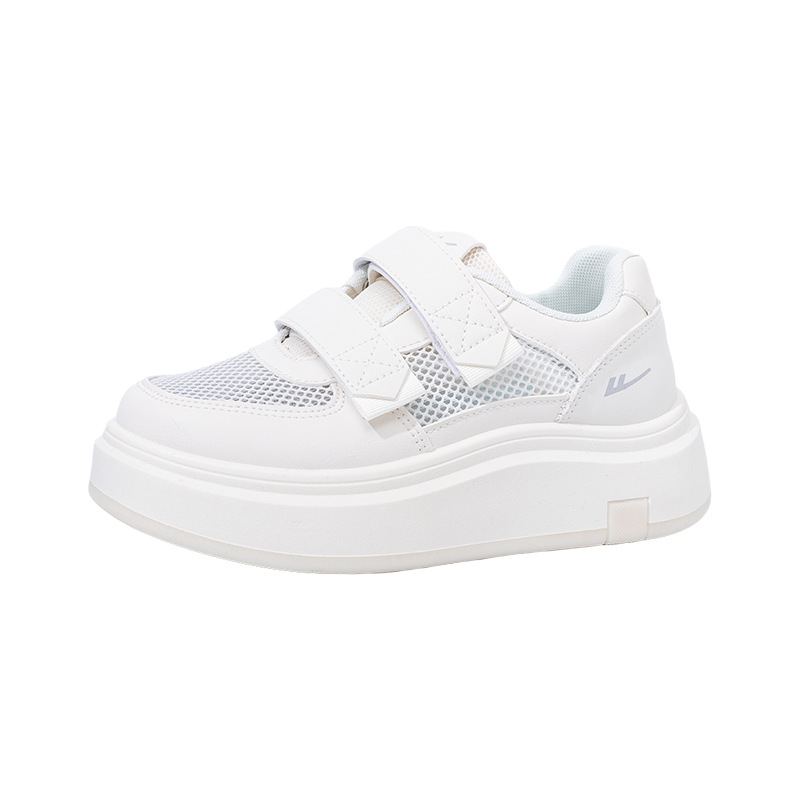 Zapatos blancos de color sólido, zapatos de pan de estilo simple, velcro fácil de usar y quitar, zapatos de skate de altura baja