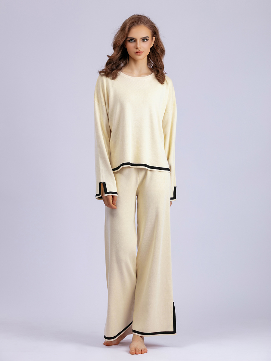 2 Pieces Set Quantity Daily Occasion Daily Women's Vacation Solid Color Knit Contrast Binding Pant Co-ord Set Pants Sets