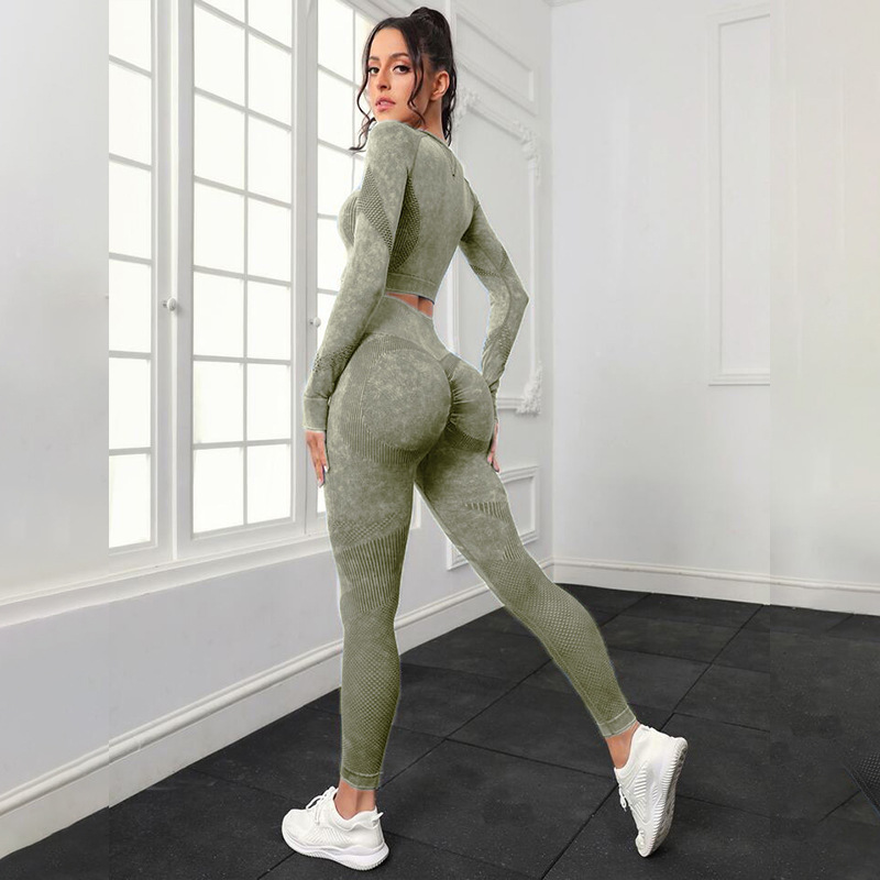 Transfronterizo europeo y americano sin costuras lavado hueco ropa de yoga traje cintura alta cadera levantamiento fitness Pantalones deportes correr ropa de yoga