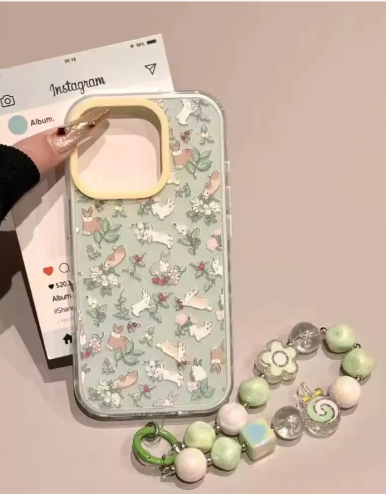 Pastoral pequeño conejo floral fresco para Apple 16 nuevo estilo 14/15pro funda para teléfono móvil 13 niña 16Promax