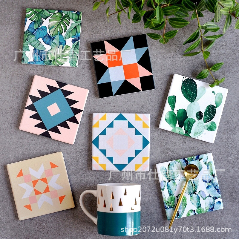 Factory customized simple fresh ceramic coasters round creative art Coasters cross-border specially for non-slip coasters pot mats