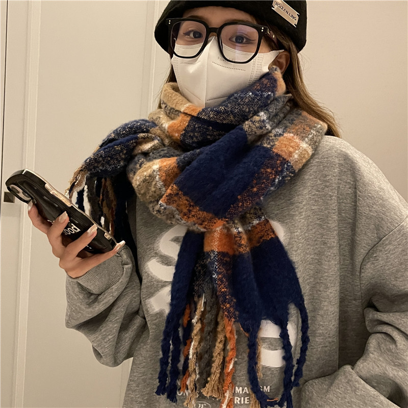 Otoño e Invierno retro bufanda a cuadros estilo coreano suave cepillado bufanda cálida moda todo partido chal estudiante pareja bufanda