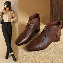 时尚百搭防滑粗跟软底舒适短靴女士2025秋冬季新款加绒保暖时装靴