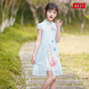 Summer children's cheongsam, thin dress from pearl for princess, Chinese style, 2023 collection, puff sleeves