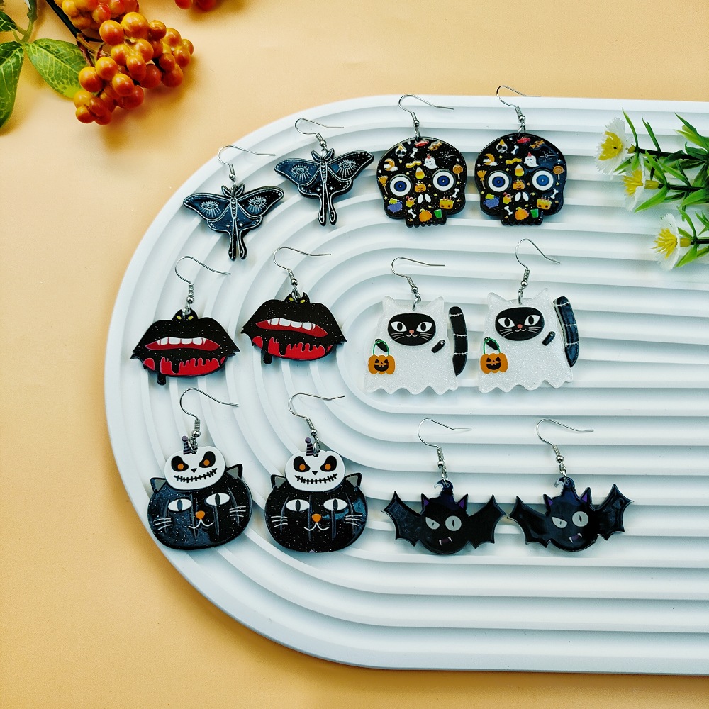 8g Weight 304 Stainless Steel Ear Needle Material Drop Earrings Classification 1 Pair Quantity Holiday, Daily Occasion Acrylic Material Halloween Festival Geometric, Pumpkin, Butterfly Pattern Women's Gender Casual, Simple Style Style 1 Pair Casual Simple Style Geometric Pumpkin Butterfly Arylic Drop Earrings 1