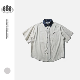 BUILTTOLAST夏季新款日系复古拼色翻领衬衫男生宽松短袖衬衣CD12