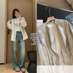 北欧纸皮皮衣！早秋私服chao薄皱感皮衣外套翻领收腰夹克