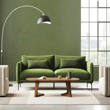 北欧意式轻奢ins风布艺简约三人小户型客厅直排高脚绿色羽绒沙发