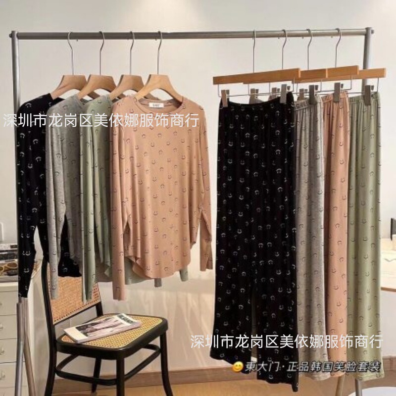 Dongdaemun Genuine Korean Smiley Face Set Live Broadcast Popular Pajamas for Women Soft and Skin-Friendly Sports Sleep Home Clothes