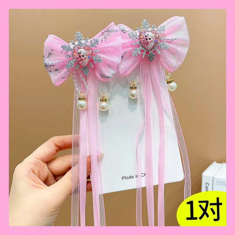 Girls' Tassel Headwear Bow Ice Ribbon Princess Little Girl Snowflake Hair Accessories Children's Hairpin Hairpin Wholesale