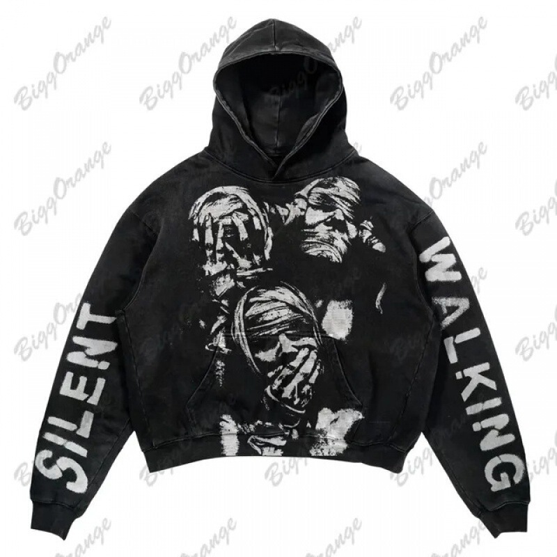 2026 Street Fashion Trendy Brand Skull Hooded Sweatshirt 3D Digital Print Casual Loose Hooded Sweatshirt