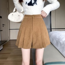 春装灯芯绒休闲短裤女外穿韩版新款高腰字显瘦宽松阔腿裙裤