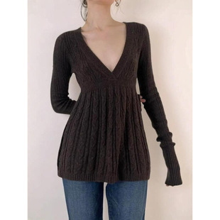H 63687LVintage waist-cinched A-line sweater �͹����� A �[ë