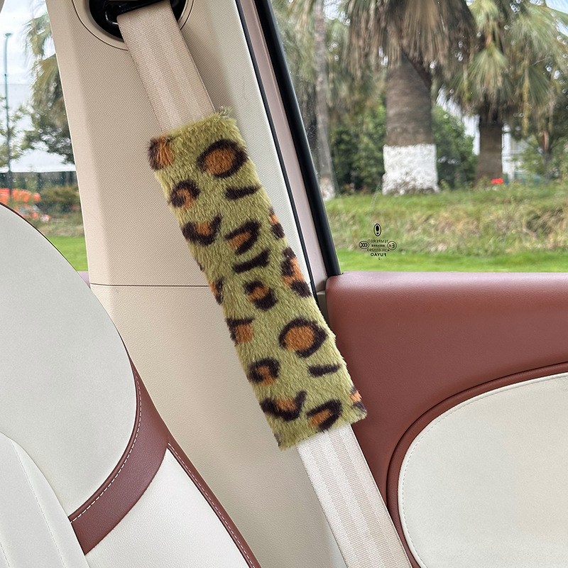 Cross-Border Car Seat Belt Shoulder Pads Winter Leopard Print Car Seat Belt Protector Comfortable Anti-Stranglehold Car Seat Belt Cover
