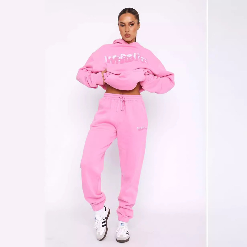 Europe and the United States cross-border spring autumn winter new sweater suit fashion sports LOGO long sleeve pullover hooded sweater two-piece set
