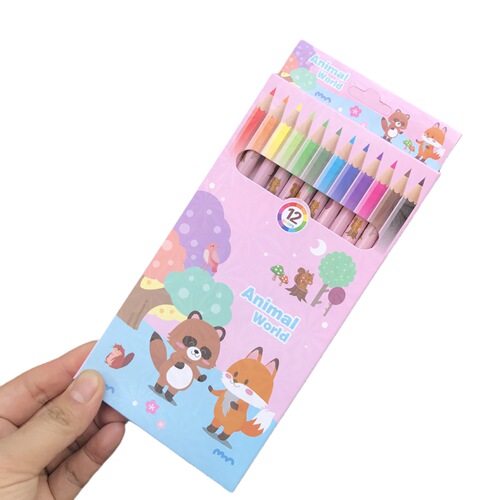Kindergarten cartoon children's painting graffiti 12 colors colored pencils creative drawing students learning stationery crayons