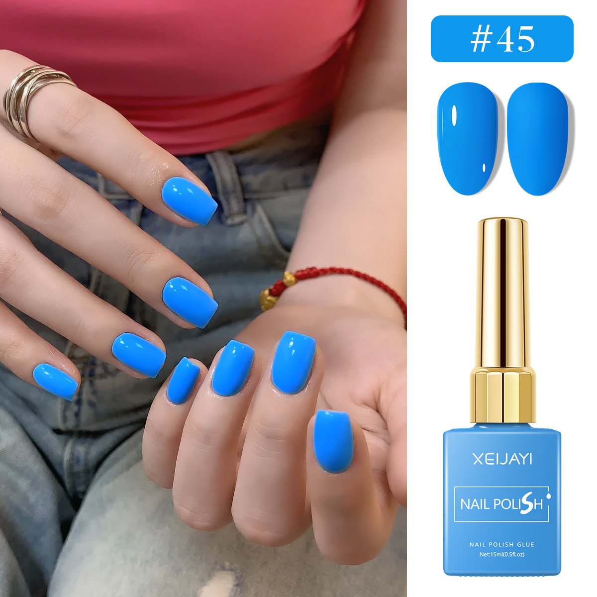 Botella cuadrada de color transfronteriza caliente 6 color azul pequeño conjunto de pegamento de vinilo al por mayor popularidad en línea de color de manicura pegamento de color hermoso