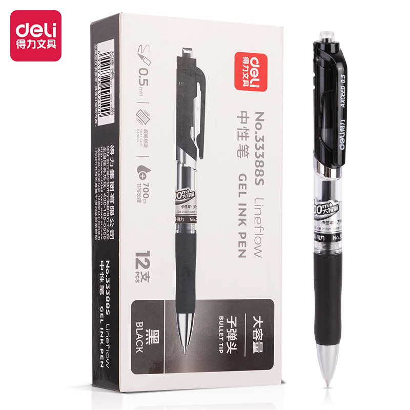 Bolígrafo de gel retráctil Deli de 0.5 mm con punta de bala, tinta de secado rápido, tinta negra continua, para estudiantes y oficinas, bolígrafo para firmas. image 7