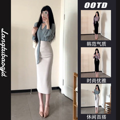 轻熟风V领上衣+修身包臀长裙女2025年春季新款韩系设计感休闲套装