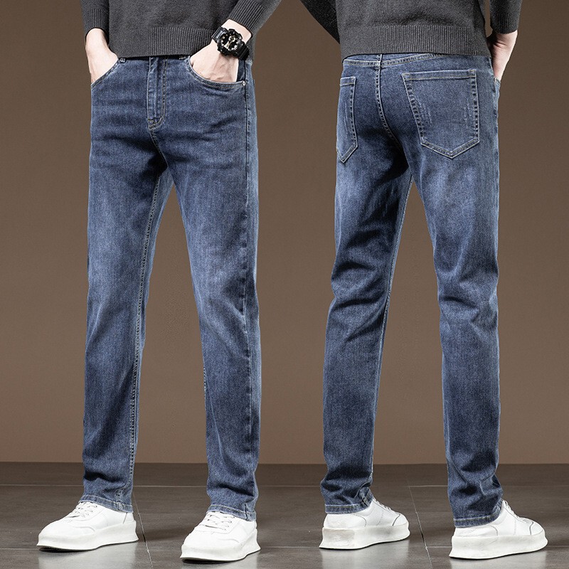 2025 Autumn Men's Slim Fit Stretch Straight Jeans Business Casual Pants Men's Cotton in Stock