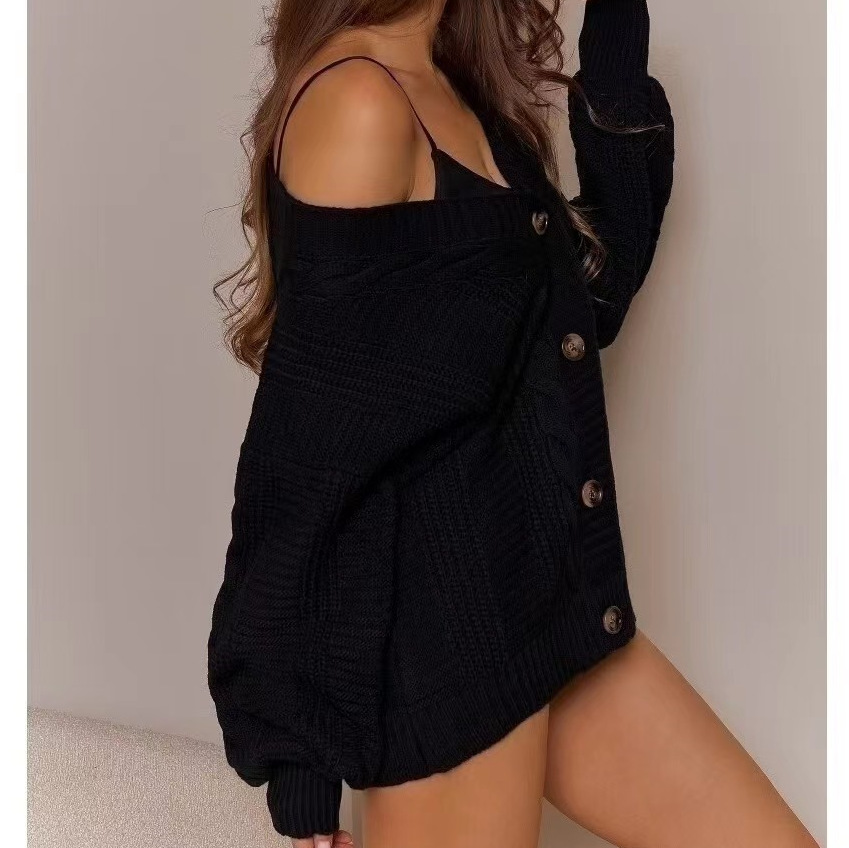 Cárdigan de Punto con Mangas Abullonadas para Mujer Mezcla de Lana Cuello en V para Otoño
