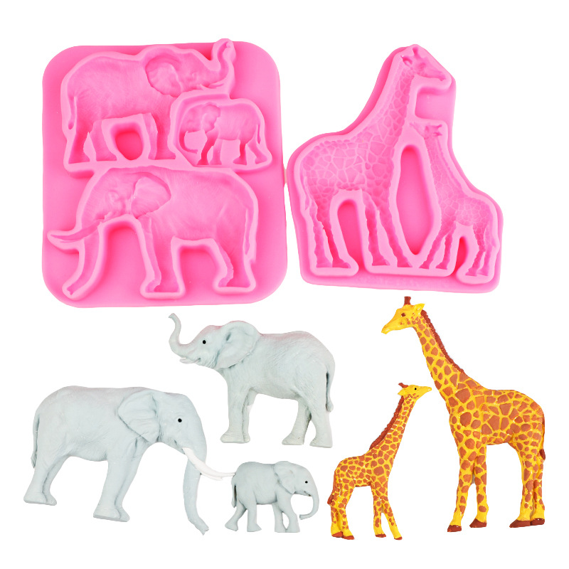 Jirafa africana elefante león bricolaje chocolate decoración de pastel de fondant decoración de galletas hornear molde de silicona