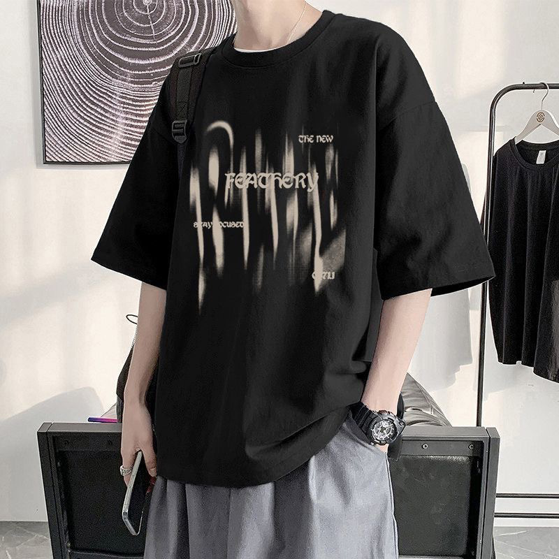 Verano nuevo estilo camiseta suelta de manga corta marca de moda para hombre casual media manga camiseta de moda camisa de fondo ropa de manga de cinco puntos