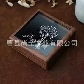 实木收纳盒黑胡桃木项链装饰珠宝盒吊坠戒指简约装饰包装礼品盒子