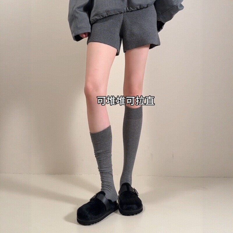 春秋季miu系堆堆袜子女日系灰色小腿袜学院风长筒袜简约百搭棉袜|undefined